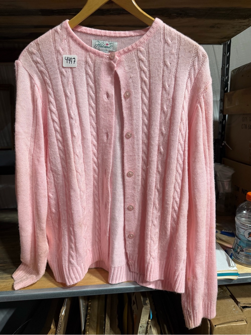 #4497-Haband Pink Cable-Knit Button Front Cardigan